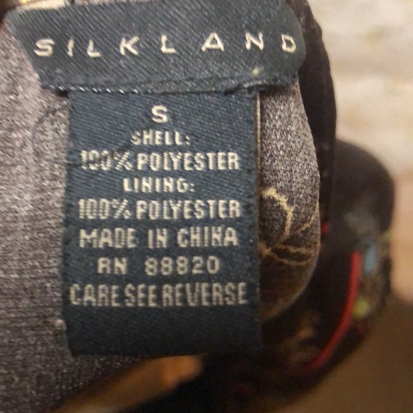 SILKLAND dark brown multi colored floral print w’top w/large sleeves. Size S. - Picture 4 of 8